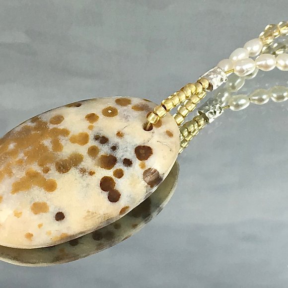 ORBICULAR JASPER NECKLACE WITH FRESHWATER PEARLS AND CITRINE - Picture 5 of 5